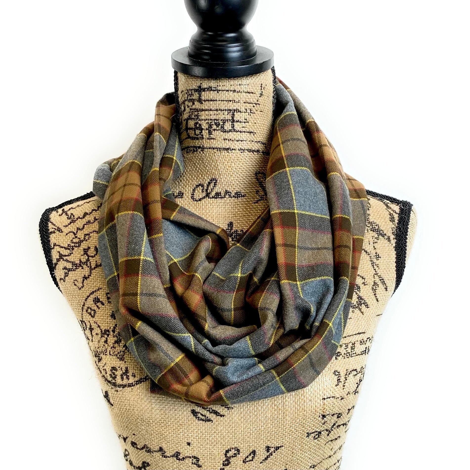 Infinity Scarf - Outlander Clan Fraser Inspired Gray, Brown, Yellow, and Red Cotton Flannel - Tampa Home & Garden Store