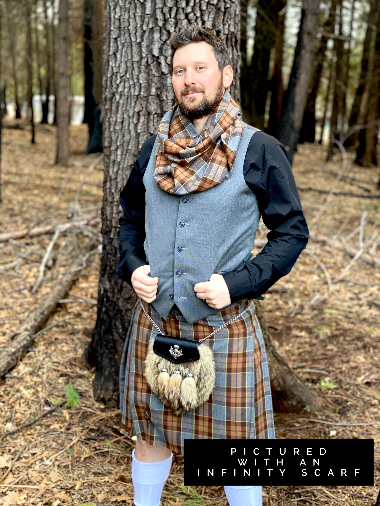 Infinity Scarf - Outlander Clan Fraser Inspired Gray, Brown, Yellow, and Red Cotton Flannel - Tampa Home & Garden Store
