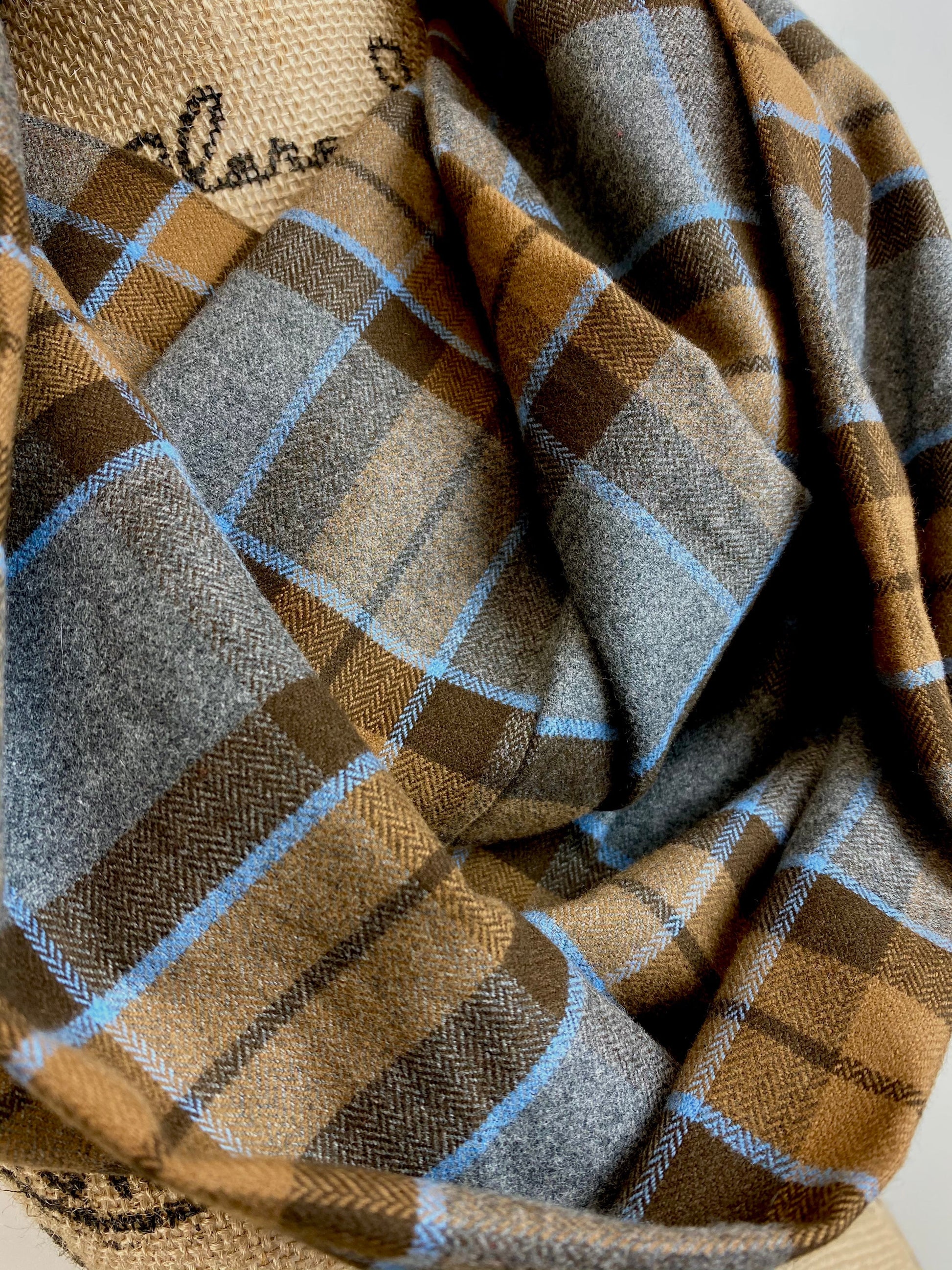 Infinity Scarf - Outlander Clan MacKenzie Inspired Gray, Brown and Light Blue Cotton Flannel - Tampa Home & Garden Store