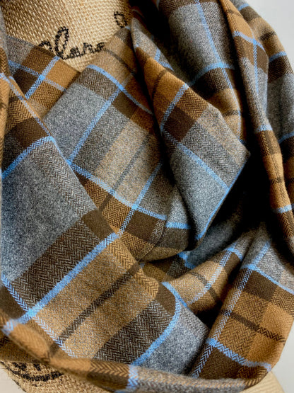 Infinity Scarf - Outlander Clan MacKenzie Inspired Gray, Brown and Light Blue Cotton Flannel - Tampa Home & Garden Store