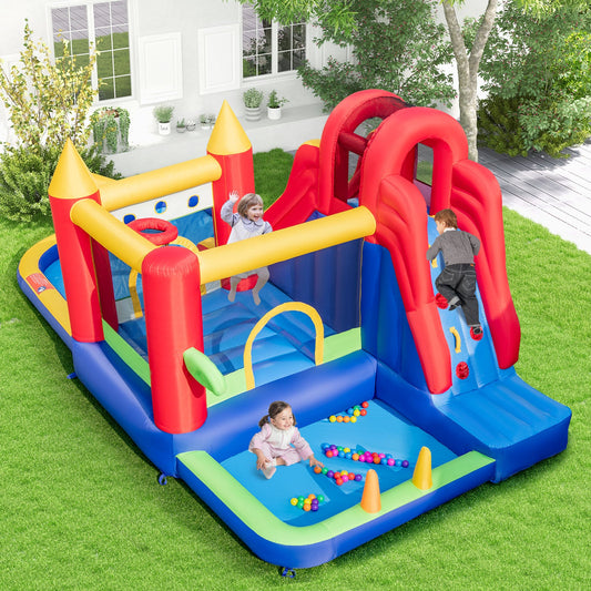 9-in-1 Inflatable Bounce Castle with Water Slide and Splash Pool without Blower - Tampa Home & Garden Store
