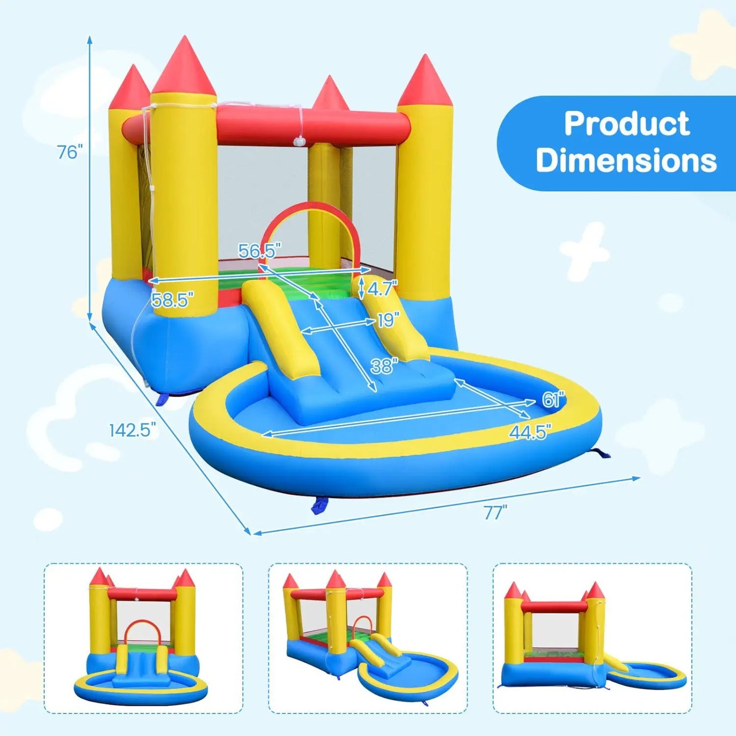 Inflatable Bounce House Water Slide 370W Blower
