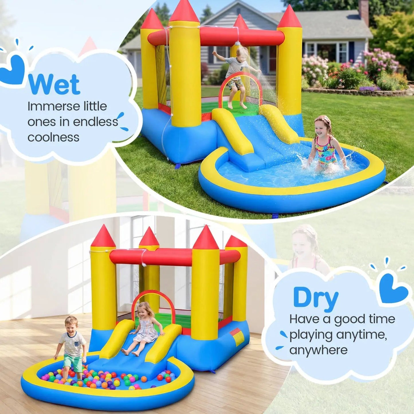 Inflatable Bounce House Water Slide 370W Blower