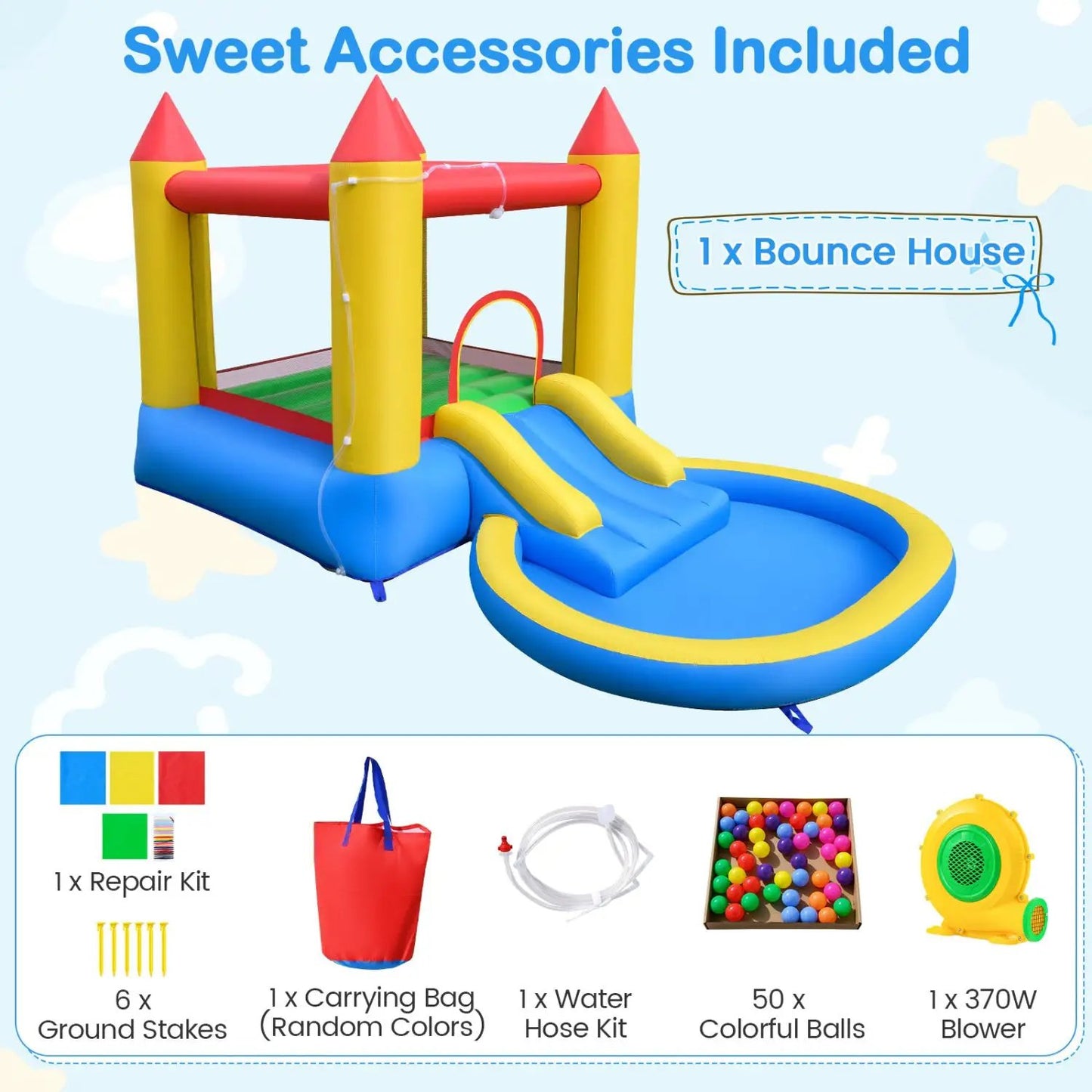 Inflatable Bounce House Water Slide 370W Blower