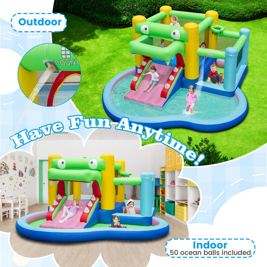 Inflatable Bounce House with Slide and Splash Pooland and 680W Blower - Tampa Home & Garden Store
