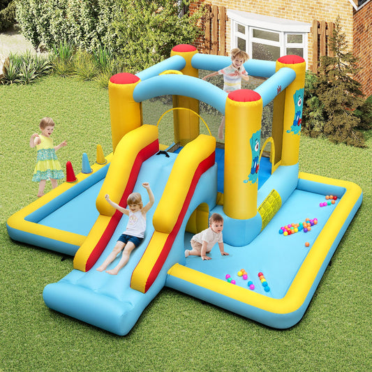 Inflatable Bounce House 7-in-1 Bouncy Castle with Slide and Tunnel with 480W Blower - Tampa Home & Garden Store