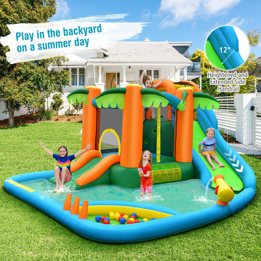 7-in-1 Inflatable Water Slide Park with Trampoline Climbing and 680W Blower - Tampa Home & Garden Store