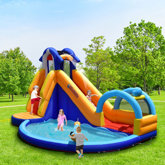 Inflatable Bouncy House with Slide and Splash Pool without Blower - Tampa Home & Garden Store