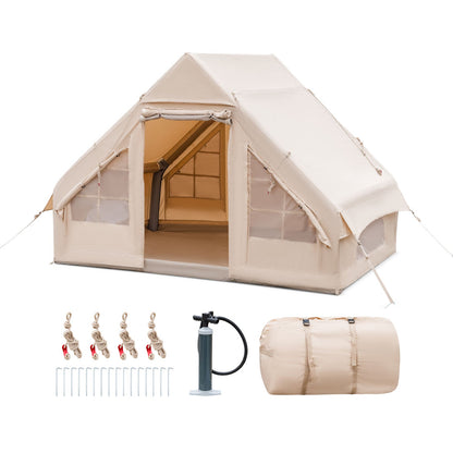 Inflatable camping tent by GemGear for 2/4/6 people in beige with pump and carry bag on Tampa Home & Garden Store