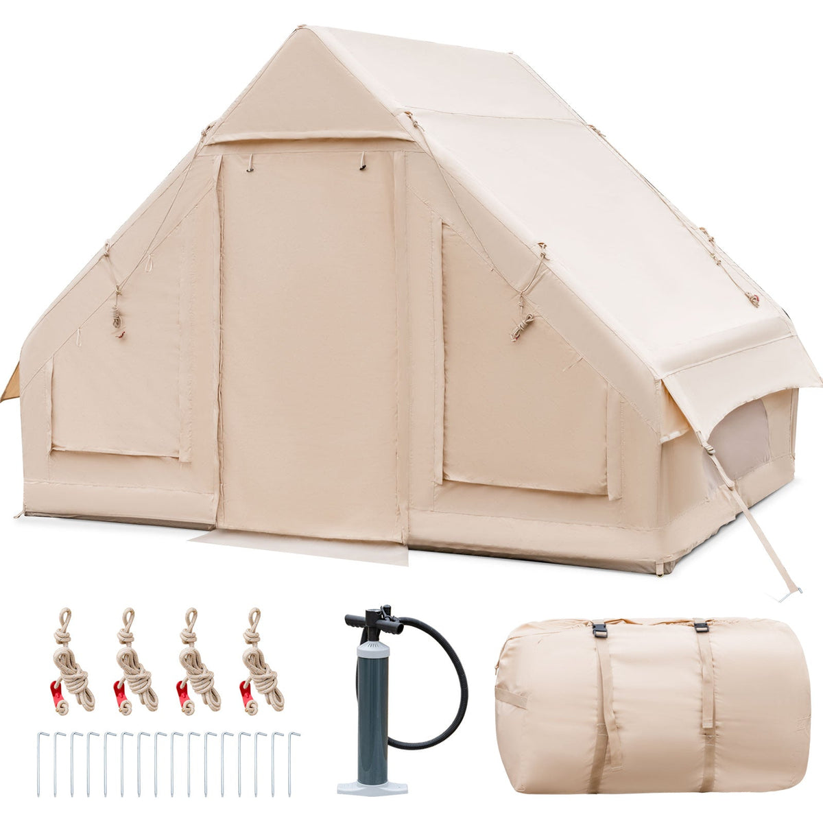 Inflatable camping tent GemGear beige group tent with pump included on Tampa Home & Garden Store