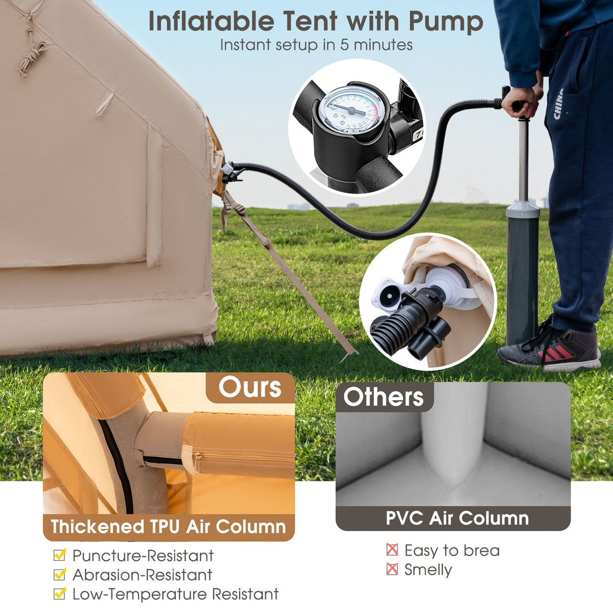 GemGear inflatable camping tent beige with pump for 2/4/6 people family camping on Tampa Home & Garden Store