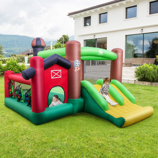 Farm Themed 6-in-1 Inflatable Castle with Trampoline and 735W Blower - Tampa Home & Garden Store