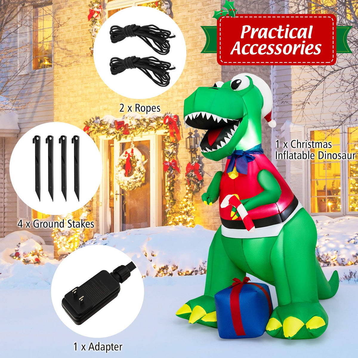 Inflatable Christmas Dinosaur decoration with LED lights and blower by DirectDeals on Tampa Home & Garden Store