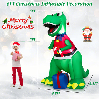 Inflatable Christmas dinosaur by DirectDeals with LED lights 6ft tall waterproof blower on Tampa Home & Garden Store