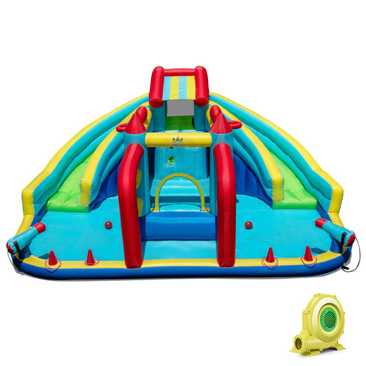Inflatable Double Water Slide Park with Obstacle Course and 735W Blower - Tampa Home & Garden Store