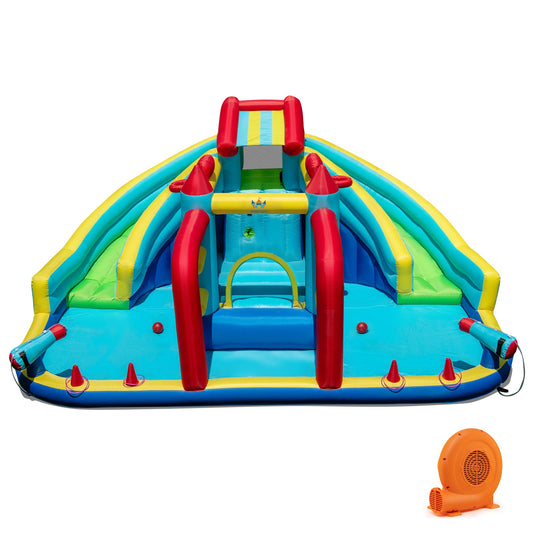 Inflatable Double Water Slide Park with 750W Blower and Obstacle Course - Tampa Home & Garden Store