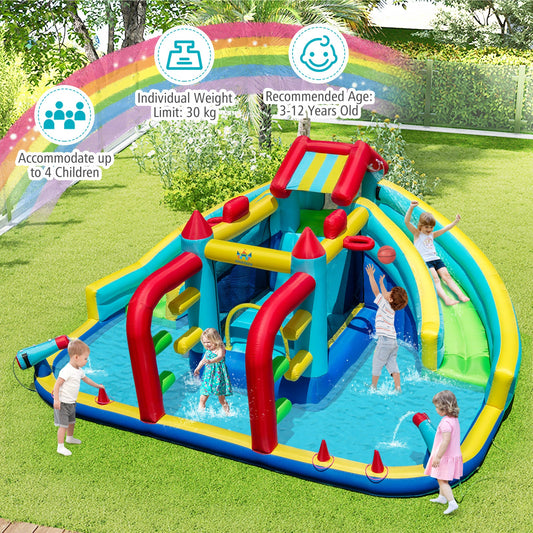 Inflatable Double Water Slide Park with 750W Blower and Obstacle Course - Tampa Home & Garden Store