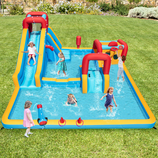 Inflatable Double Water Slide Park 9-in-1 Giant Bounce House Blower Excluded - Tampa Home & Garden Store