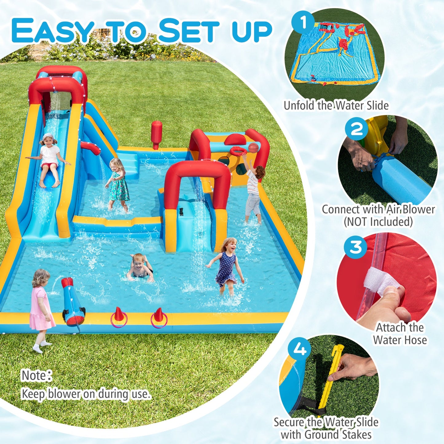 Inflatable Double Water Slide Park 9-in-1 Giant Bounce House Blower Excluded