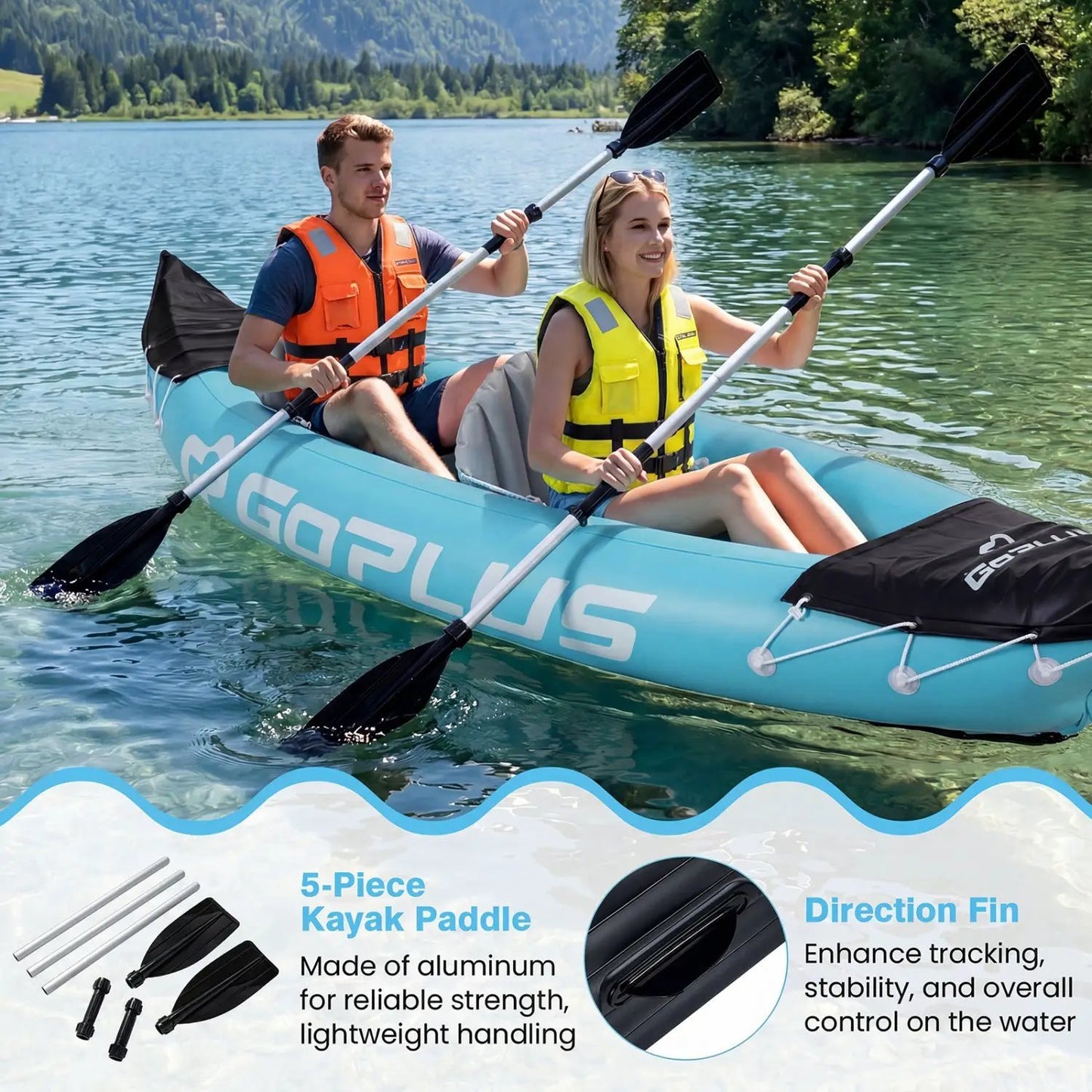 Two Person Inflatable Kayak with Aluminum Paddles