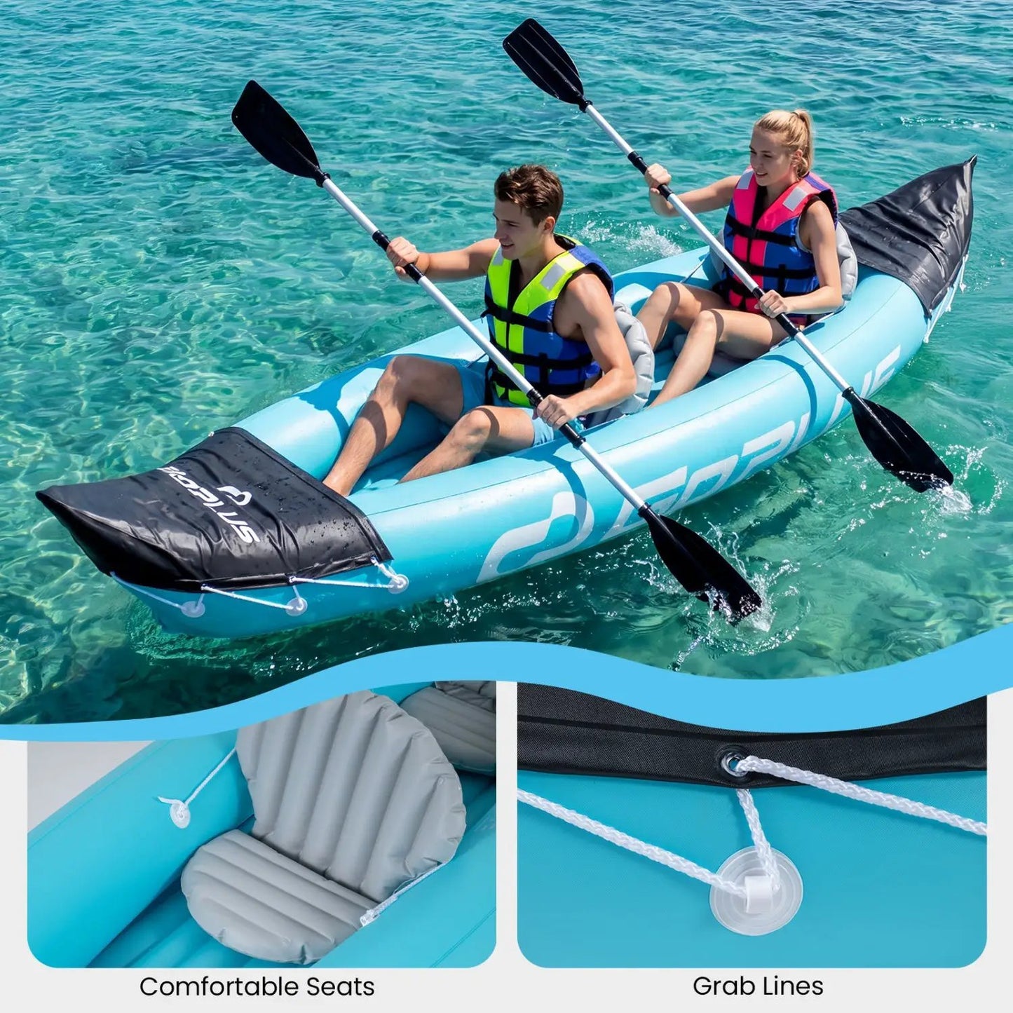 Two Person Inflatable Kayak with Aluminum Paddles