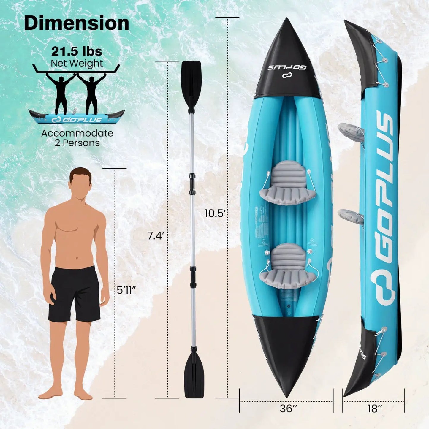 Two Person Inflatable Kayak with Aluminum Paddles
