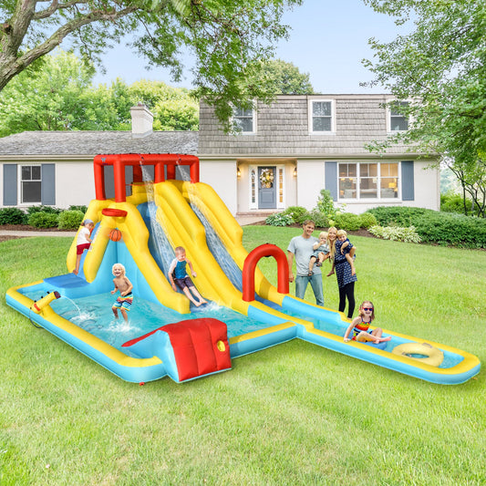 7-in-1 Inflatable Dual Slide Water Park Bounce House With 680W Blower - Tampa Home & Garden Store
