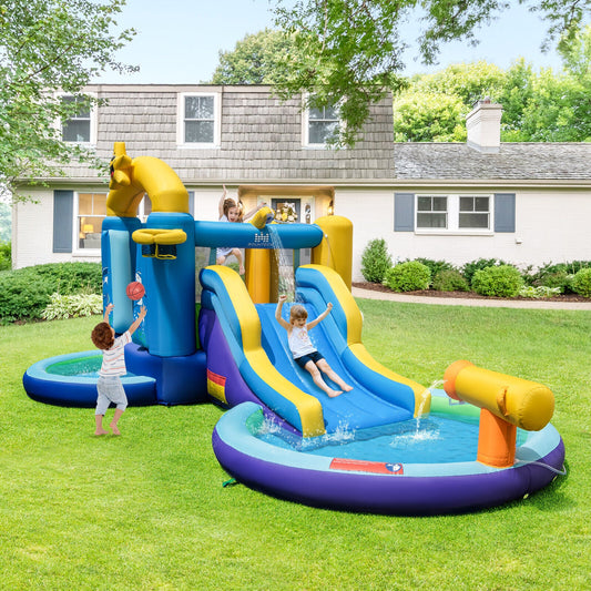 Inflatable Ocean-Themed Bounce House with 680W Blower and 2 Pools - Tampa Home & Garden Store