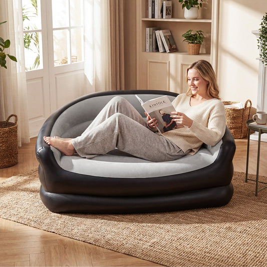 Inflatable Loveseat Couch Portable and Foldable 2-Seater Air Sofa for Adults with Flocked Surface-Grey - Tampa Home & Garden Store