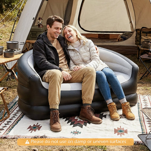 Inflatable Loveseat Couch Portable and Foldable 2-Seater Air Sofa for Adults with Flocked Surface-Grey - Tampa Home & Garden Store