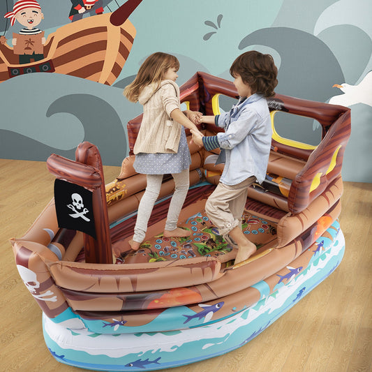 Inflatable Pirate Ship Playhouse with Built-in Motor and Inflatable Toy Sword-Brown - Tampa Home & Garden Store