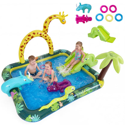 Inflatable Jungle Play Spray Pool with Slide