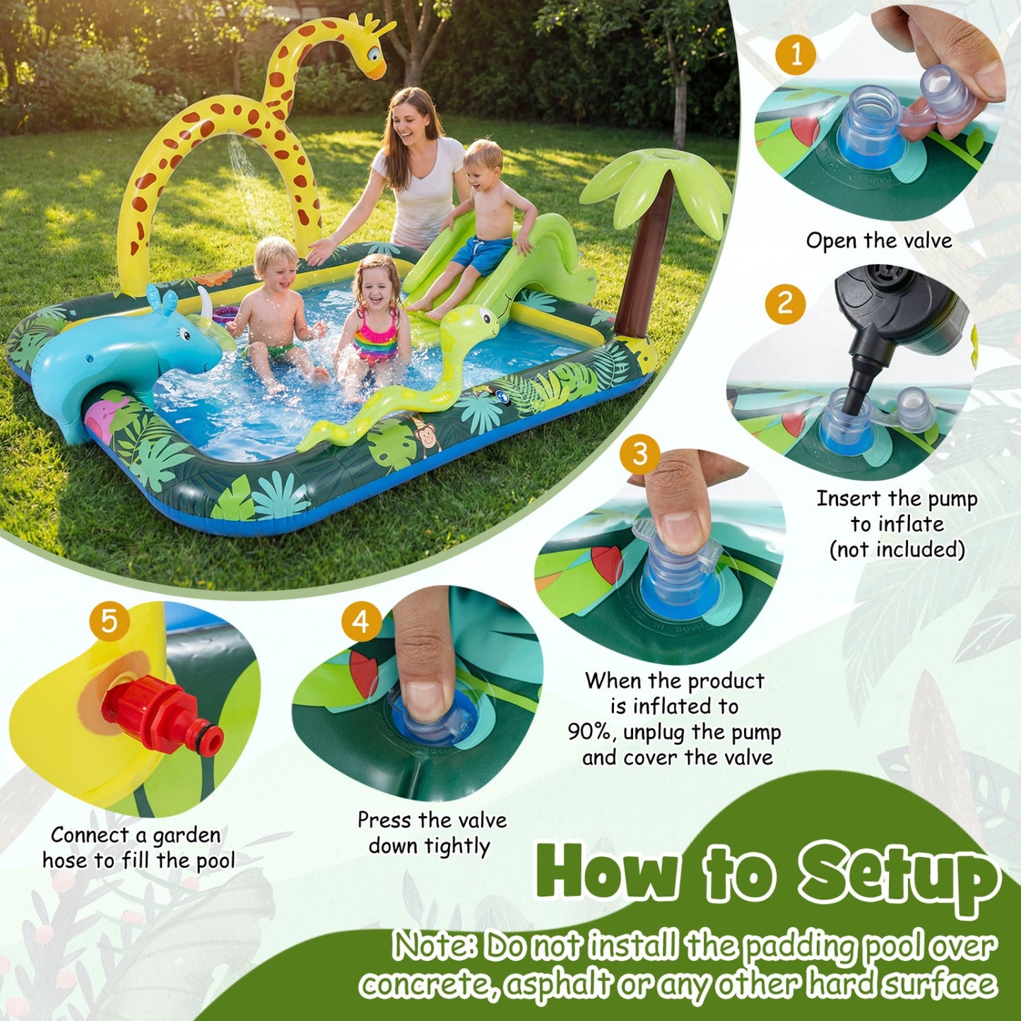 Inflatable Jungle Play Spray Pool with Slide