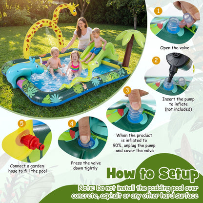 Inflatable Jungle Play Spray Pool with Slide