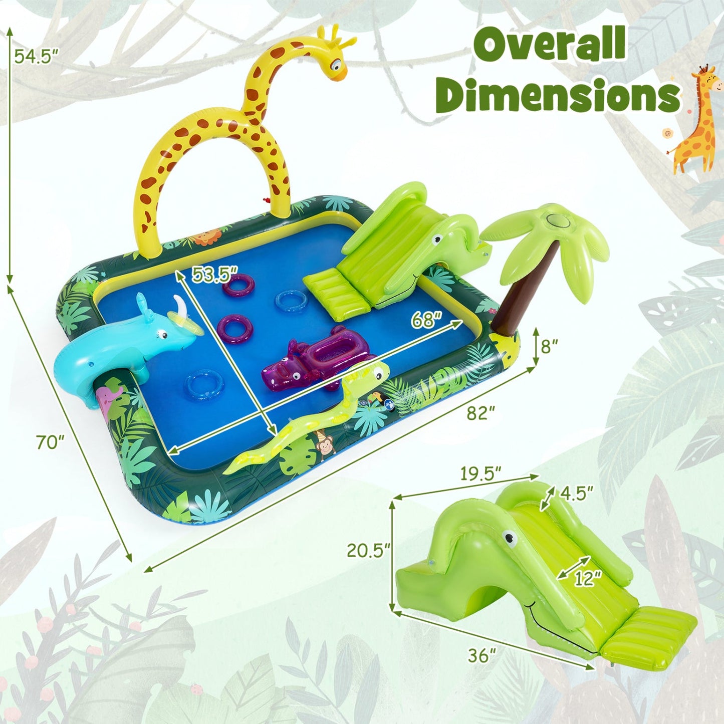 Inflatable Jungle Play Spray Pool with Slide