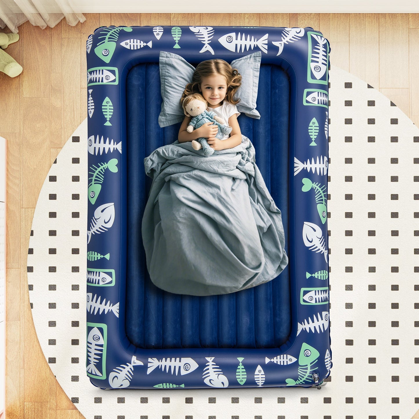 Inflatable Toddler Travel Bed with Electric Pump and Raised Bed Rails