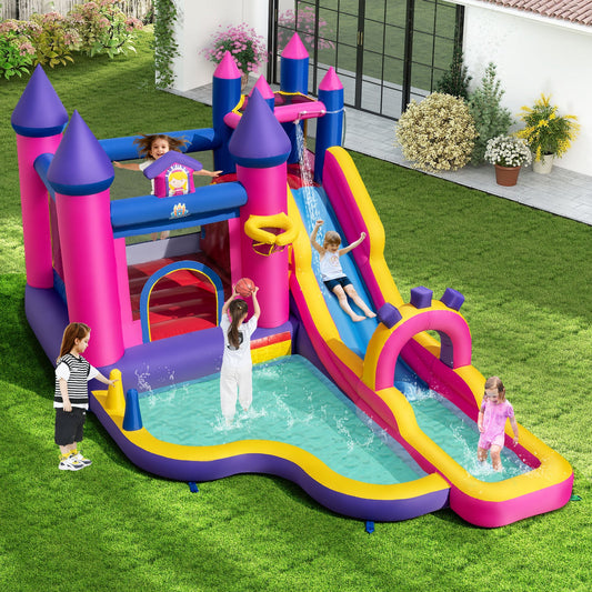 Inflatable Water Slide Princess Themed Bounce Castle with Climbing Wall 680W Blower Included - Tampa Home & Garden Store
