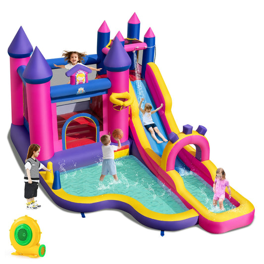 Inflatable Water Slide Princess Themed Bounce Castle with Climbing Wall 680W Blower Included - Tampa Home & Garden Store