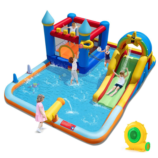 Inflatable Water Slide Park Bouncy Castle with Climbing Wall with Blower - Tampa Home & Garden Store