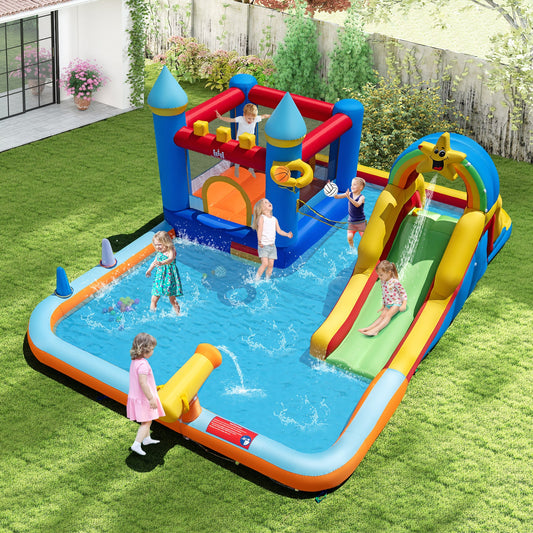 Inflatable Water Slide Park Bouncy Castle with Climbing Wall with 750W Blower - Tampa Home & Garden Store