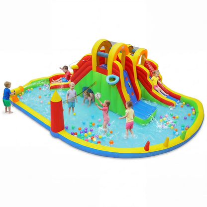 Inflatable Water Park with 2 Long Slides