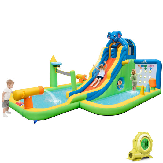 Inflatable Water Slide Giant Water Park 9-In-1 for Kids Backyard Fun with 735W Blower - Tampa Home & Garden Store