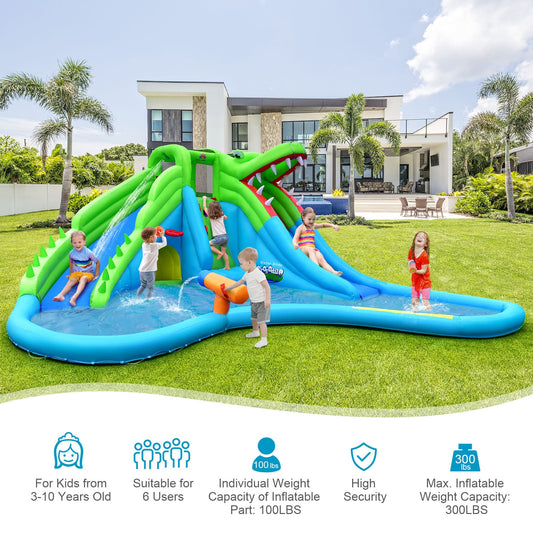 Inflatable Crocodile Style Water Slide Upgraded Kids Bounce Castle with 780W Blower - Tampa Home & Garden Store