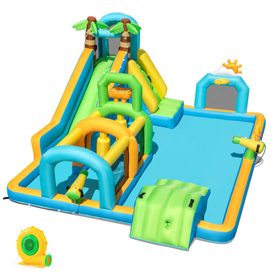 Inflatable Water Slide Tropical Theme Dual Slide Aqua Park with 680W Blower - Tampa Home & Garden Store