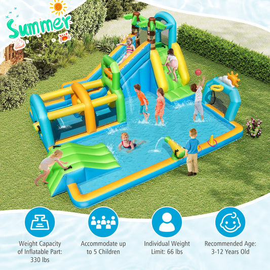 Inflatable Water Slide Tropical Theme Dual Slide Aqua Park with 735W Blower - Tampa Home & Garden Store