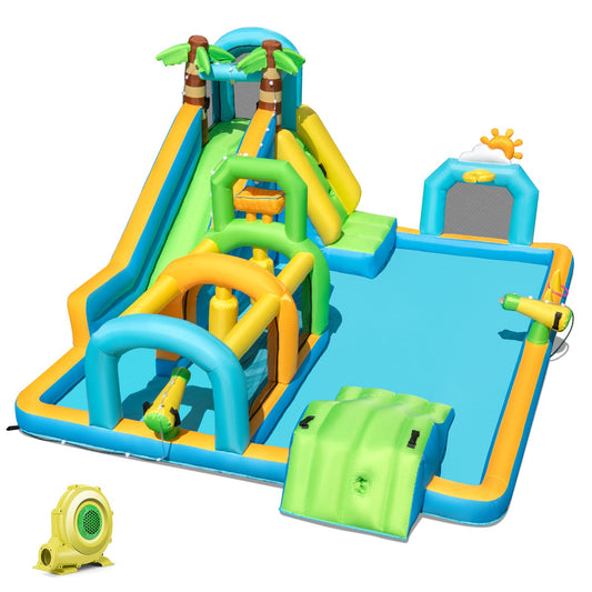Inflatable Water Slide Tropical Theme Dual Slide Aqua Park with 735W Blower - Tampa Home & Garden Store