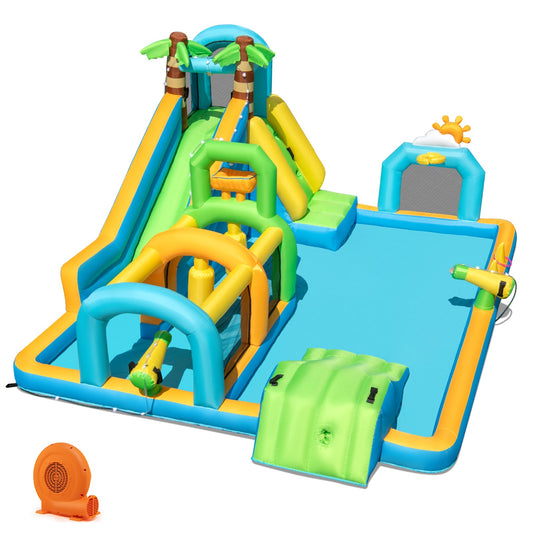 Inflatable Water Slide Tropical Theme Dual Slide Aqua Park with 750W Blower - Tampa Home & Garden Store