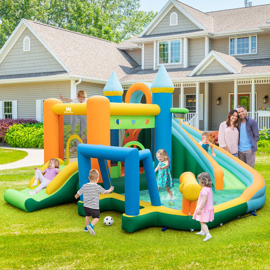 Inflatable Water Slide with Dual Slides and Splash Pool Bounce House with 735W Blower - Tampa Home & Garden Store