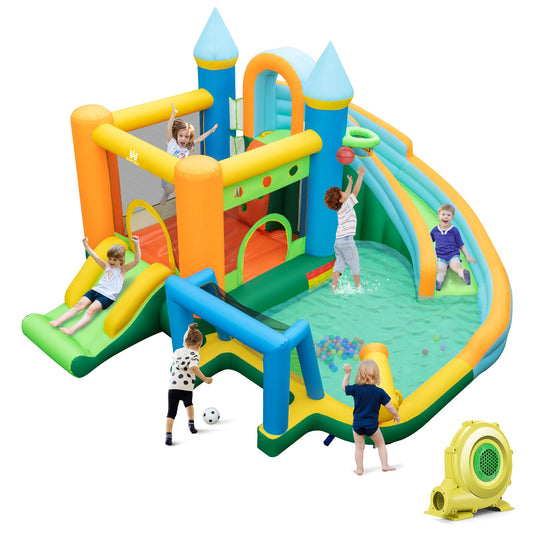 Inflatable Water Slide with Dual Slides and Splash Pool Bounce House with 735W Blower - Tampa Home & Garden Store