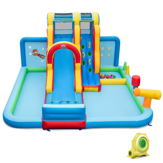 Inflatable Water Slide Water Park with Long Slide and Splash Pools and Ball Pit with 735W Blower - Tampa Home & Garden Store